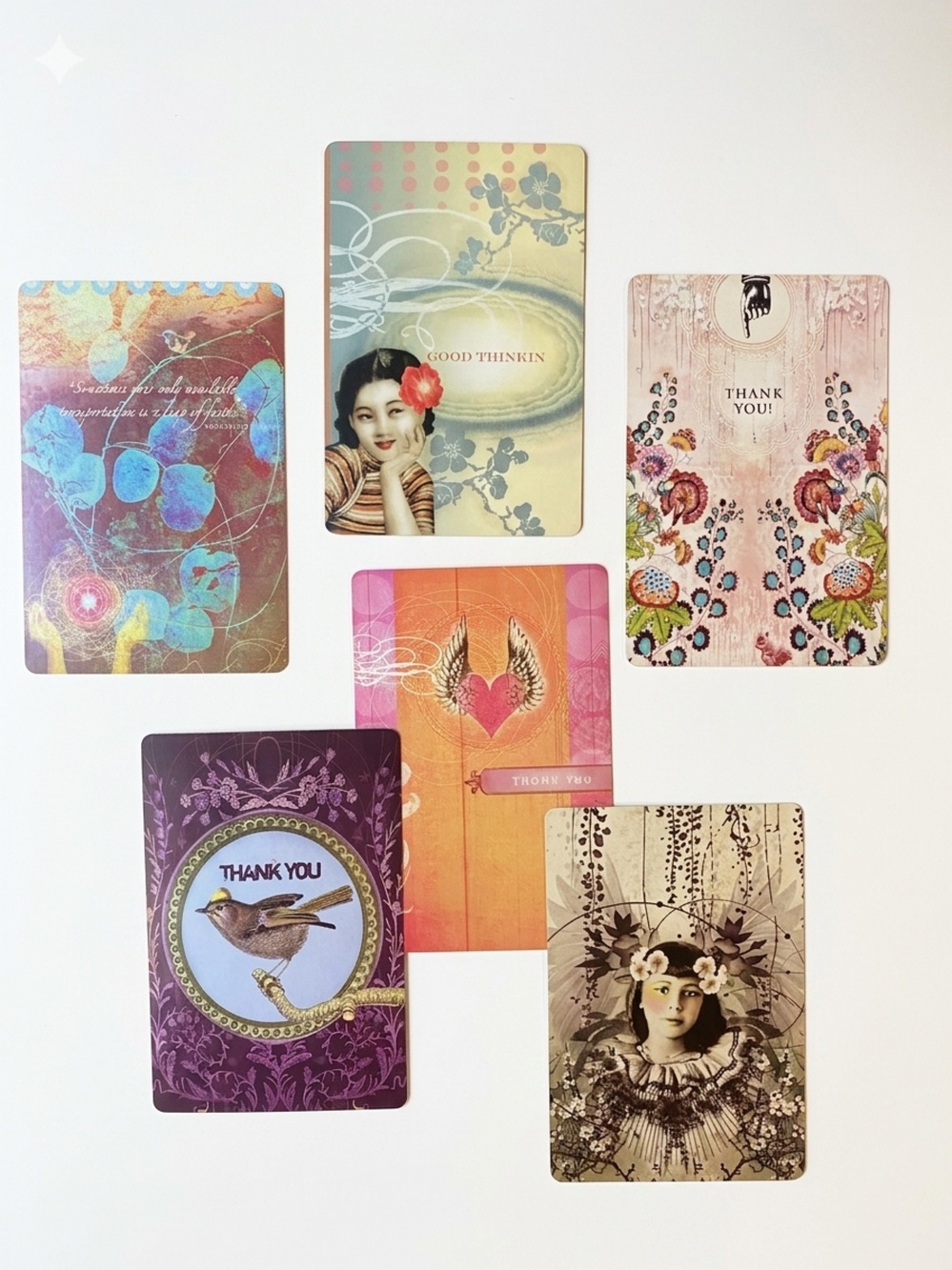 VTG PAPAYA! Art Postcard Set Mixed Media Floral Vintage Boho Lot of 6